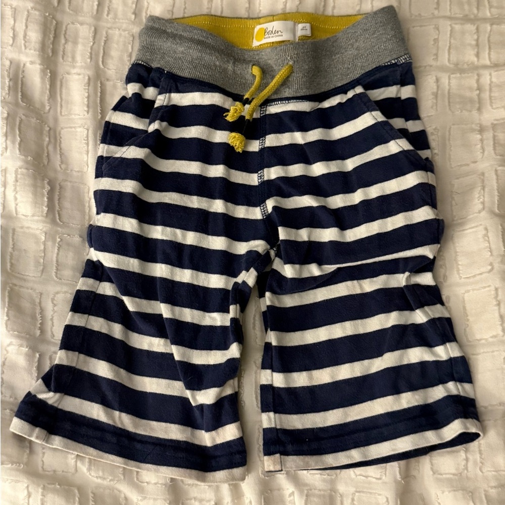 Boden Navy and White Striped Shorts with Yellow Accent 3Y